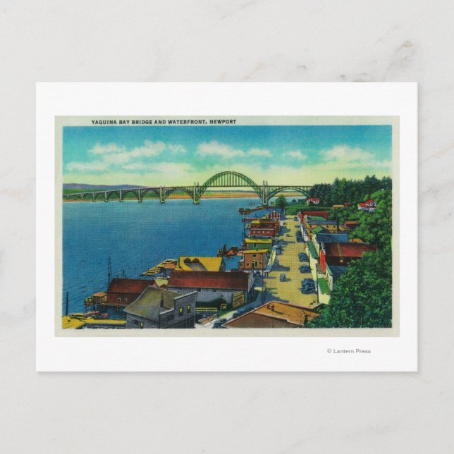 Yaquina Bay Bridge und Uferfront Newport, OR Postkarte (Vorderseite)