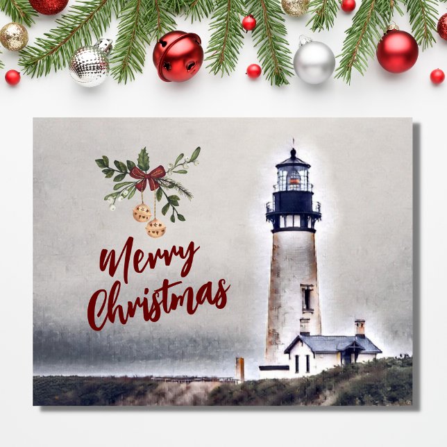 Yaquina Head Lighthouse Frohe Weihnachtsfeiertage Postkarte (Von Creator hochgeladen)