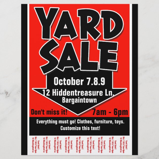Yard Sale.Garage Sale.Customizable.Tearsheet Flyer (Vorne)