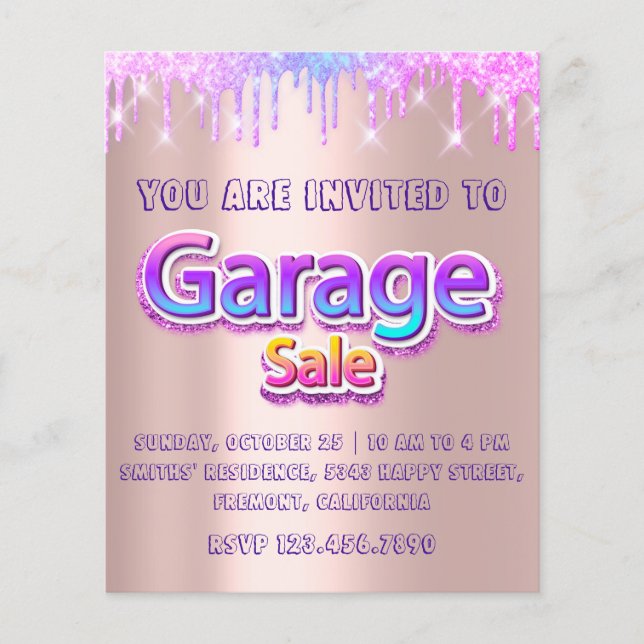 Yard Sale Garage Sale Holograph Tropfens Pink Flyer (Vorne)