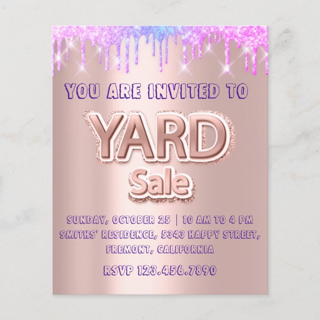 Yard Sale Garage Sale Holograph Tropfens Rose Flyer (Vorne)