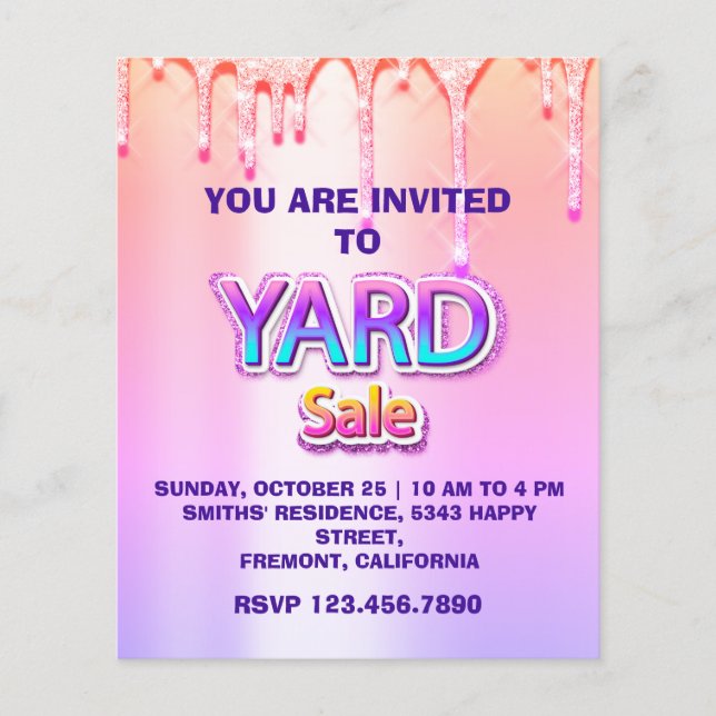 Yard Sale Garage Sale Holographic Pink Ombre Tropf Flyer (Vorne)