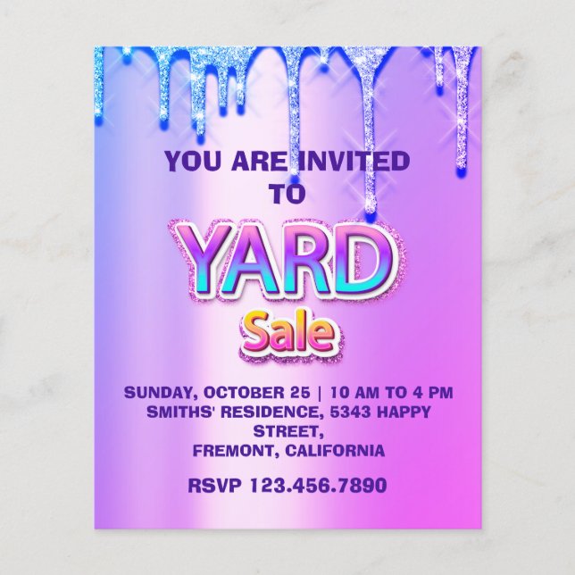Yard Sale Garage Sale Holographic Pink Spark Tropf Flyer (Vorne)