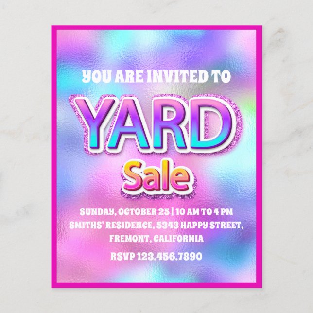 Yard Sale Holographic Pink Frame Glitzer Flyer (Vorne)