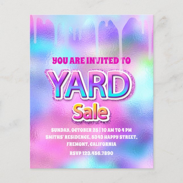 Yard Sale Holographic Pink Glitzer Tropfen Flyer (Vorne)