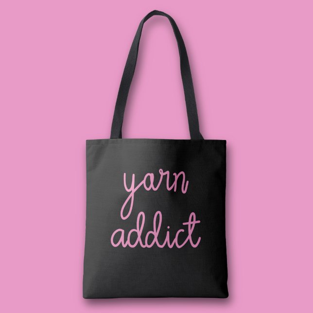 Yarn Addict Typografie (Pink Yarn addict black tote bag)