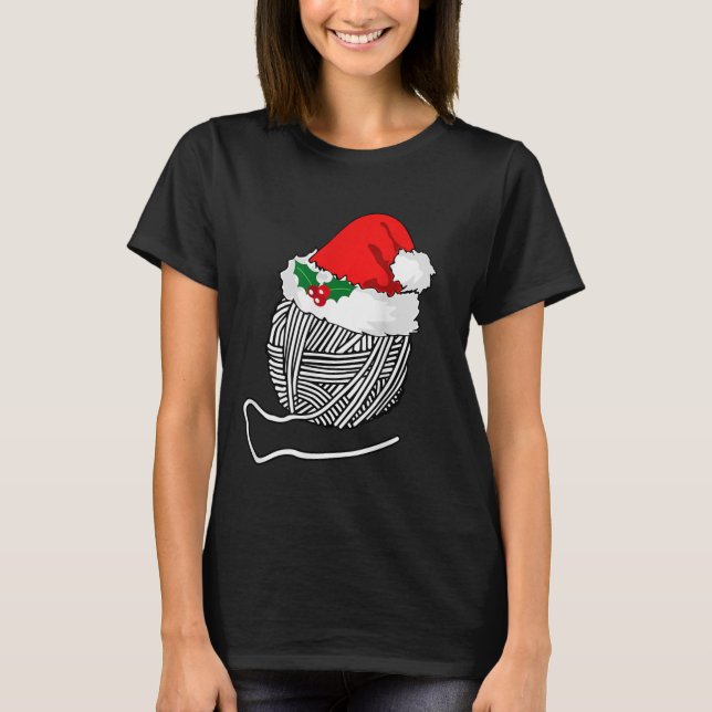 Yarn Ball Santa Knitting T Shirt Christmas Women's (Vorderseite)