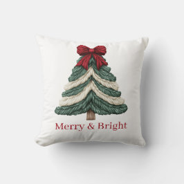 Yarn Faux Embroidery Christmas Tree Merry Bright Kissen
