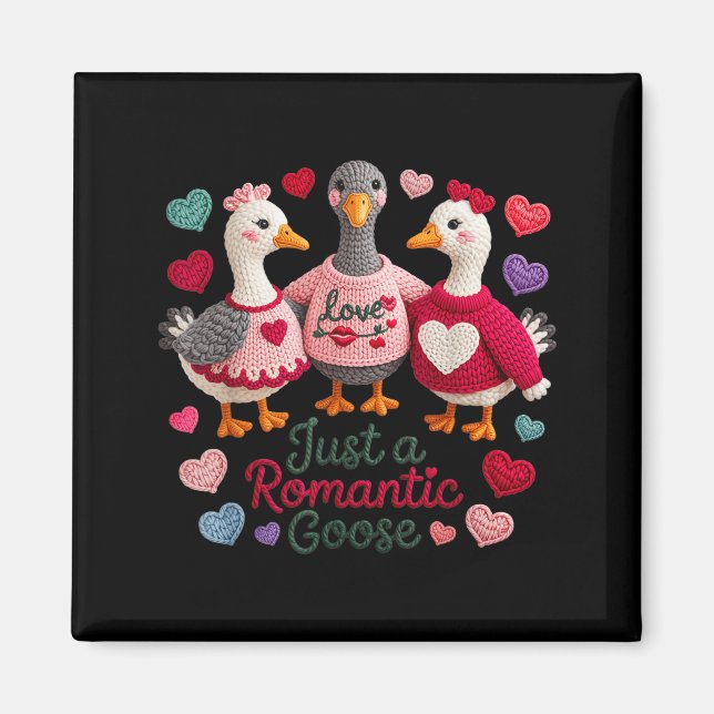 Yarn Funny Valentine Just A Romantic Goose Hearts  Magnet (Vorne)