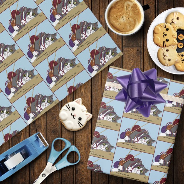 Yarn Knitting Funny Cat Geschenkpapier (Von Creator hochgeladen)