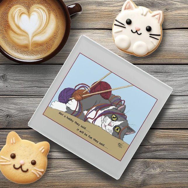 Yarn Knitting Funny Cat Glasuntersetzer (Von Creator hochgeladen)