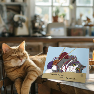 Yarn Knitting Funny Cat Karte