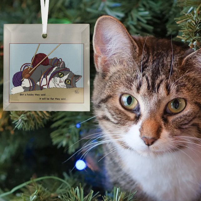 Yarn Knitting Funny Cat Ornament Aus Glas (Von Creator hochgeladen)
