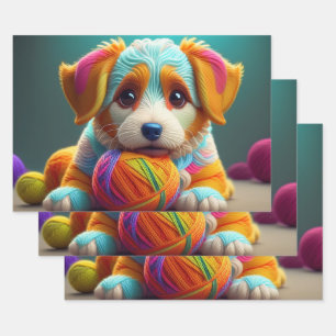 Yarn Puppy Colorful Doggy Made Yarn Geschenkpapier Set