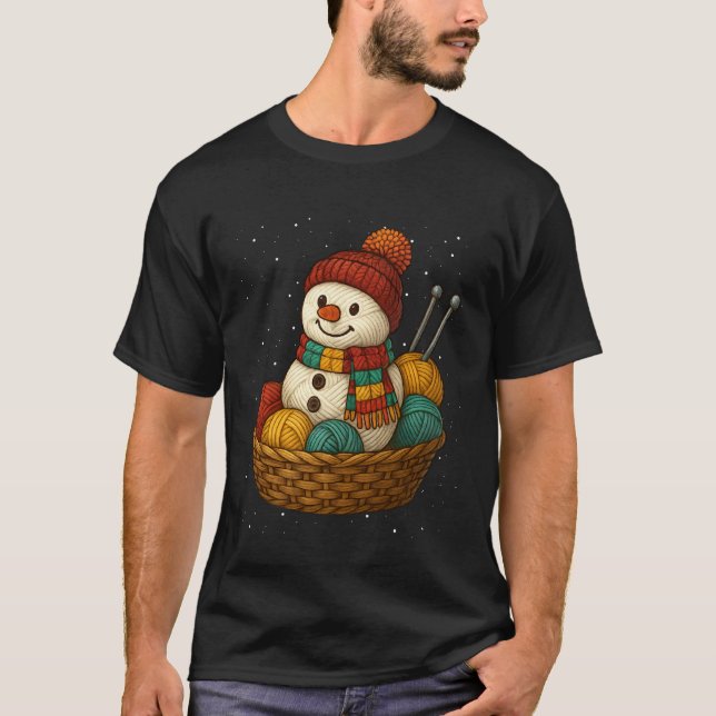 Yarn Snowman Knitting Crafting Crocheting Quilter  T-Shirt (Vorderseite)