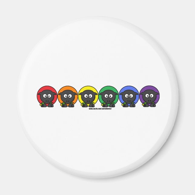 Yarnoholics Anonymous Fluffy Rainbow Sheep Magnet (Vorne)