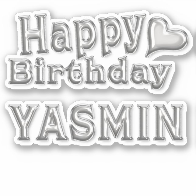 Yasmin Happy Birthday silver Aufkleber Sticker (Vorderseite)