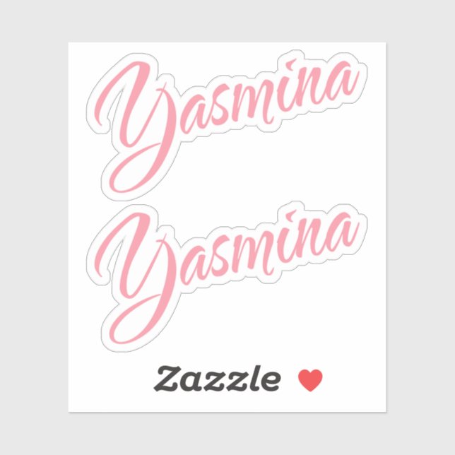 Yasmina Name pink cursive x2 Aufkleber (Blatt)