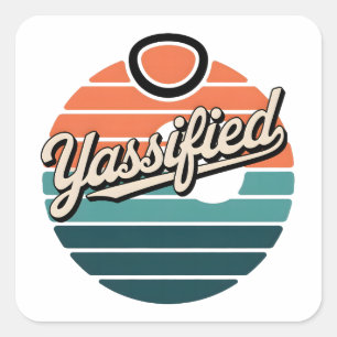Yassified Retro Sunset Quadratischer Aufkleber