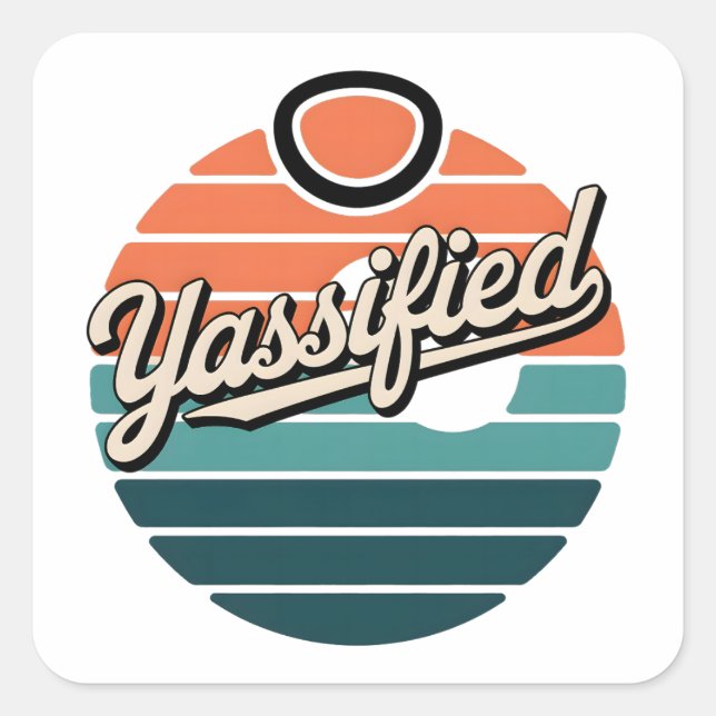 Yassified Retro Sunset Quadratischer Aufkleber (Vorderseite)
