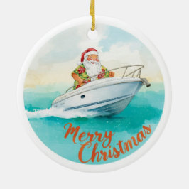 Yatch Merry Christmas Santa Sailing on a Yacht Keramik Ornament