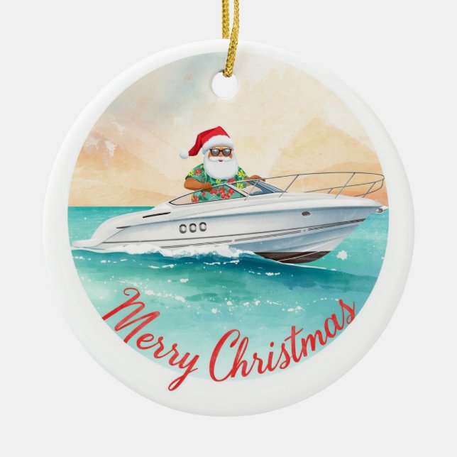 Yatch Merry Christmas Santa Sailing on a Yacht Keramik Ornament (Vorne)