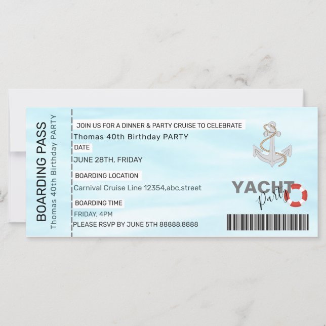 YATCH Party BOOT PARTY BOARDING PASS (Vorderseite)