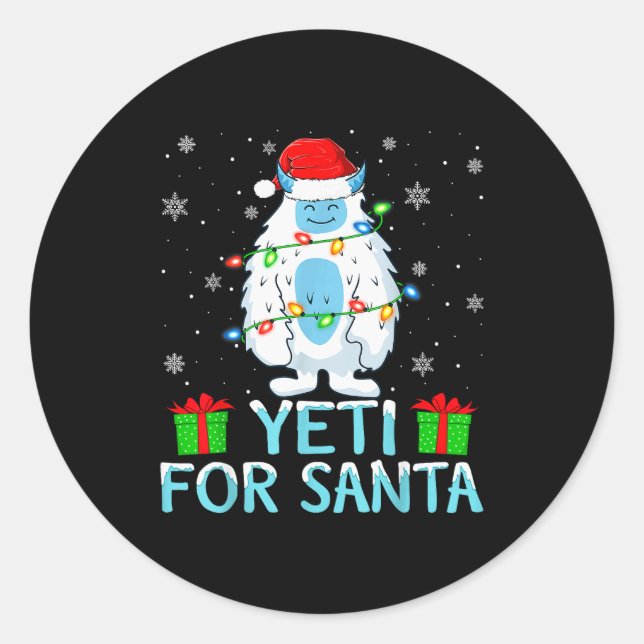 Yati For Santa Xmas Lights Yeti Christmas  Runder Aufkleber (Vorderseite)