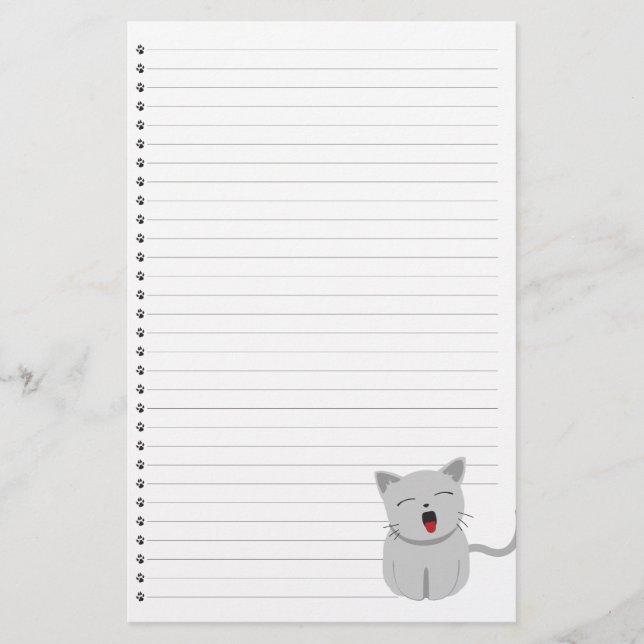 Yawning Kitty Lined Stationery Briefpapier (Vorderseite)