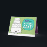 YAY für Hochzeitskuchen! Funny Wedding Glückwunsch Karte<br><div class="desc">YAY für Hochzeitskuchen! Funny Hochzeit Gratulationen Karte. Innen: "Und auch Glückwunsch zum Heiraten und all das andere Zeug." Ein kawaii niedlicher vierstufiger Hochzeitskuchen mit Herz und Wirbel. Die Braut und der Bräutigam erhalten diese humorvolle Grußkarte an ihrem großen Tag, und hoffentlich ein großzügiges Geschenk von $$ im Inneren, das sie...</div>