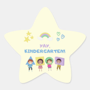 Yay Kindergarten! Niedliche Kinder geschlechtsneut Stern-Aufkleber