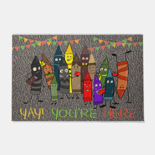 Yay You're Here Doormat, Cute Crayons  Fußmatte