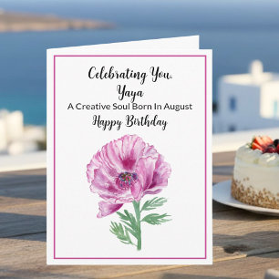 Yaya Alles Gute zum August-Geburtstag Lila Mohnblu Karte