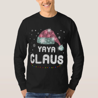 Yaya Claus Christmas Hat Diamond Pajama Family Mat T-Shirt