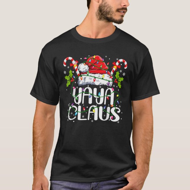 Yaya Claus Christmas Lights Pajama Familie Matchin T-Shirt (Vorderseite)