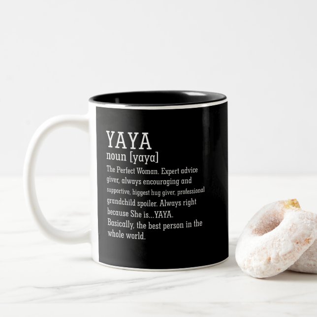 Yaya Definition Großmutter Muttertag Zweifarbige Tasse (Mit Donut)