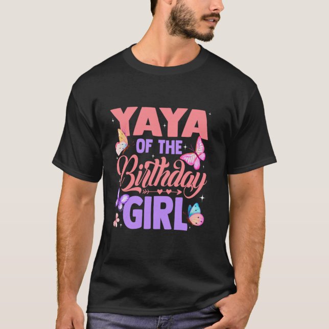 Yaya Of The Birthday Girl Butterfly Party Matching T-Shirt (Vorderseite)