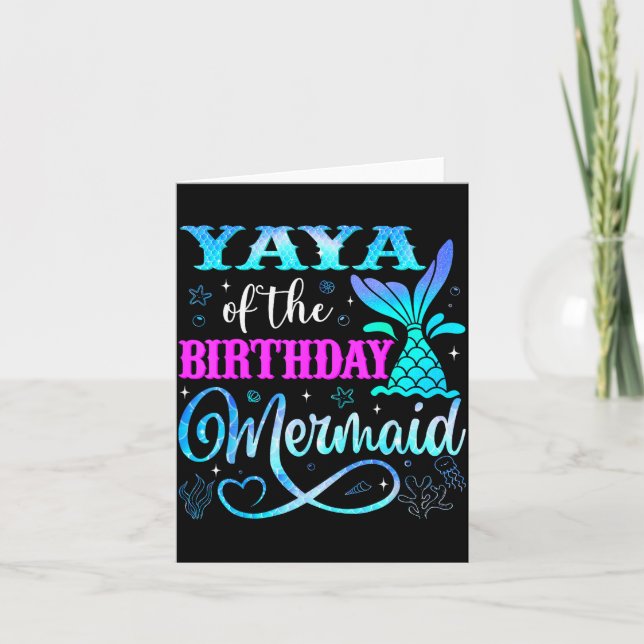 Yaya Of The Birthday Mermaid Family Matching Party Karte (Vorderseite)
