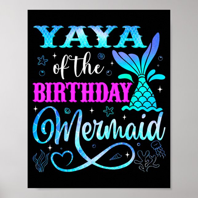 Yaya Of The Birthday Mermaid Family Matching Party Poster (Vorne)