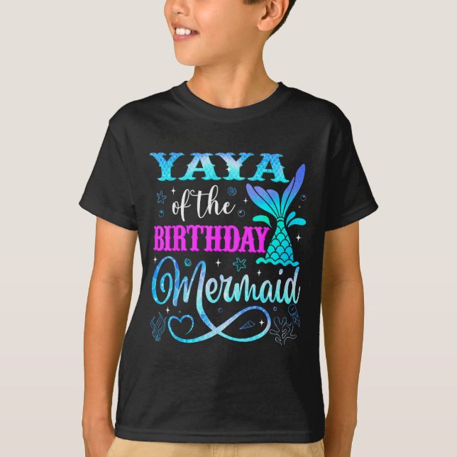 Yaya Of The Birthday Mermaid Family Matching Party T-Shirt (Vorderseite)