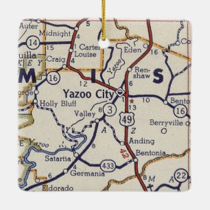 Yazoo City MS Vintage Karte Keramikornament