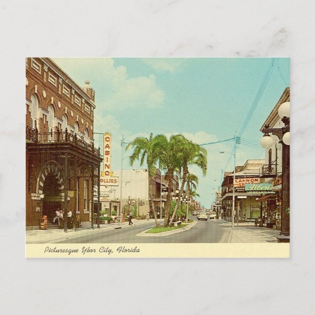 Ybor City, Florida Vintage Straßenszene Postkarte (Vorderseite)