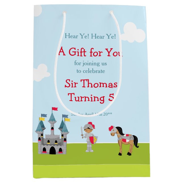 Ye African American Knight Birthday Party Mittlere Geschenktüte (Vorderseite)