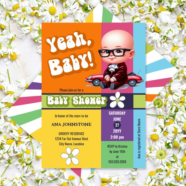 Yeah Baby Retro Baby Dusche Einladung (Yeah, Baby! retro and fun baby shower invitation.)