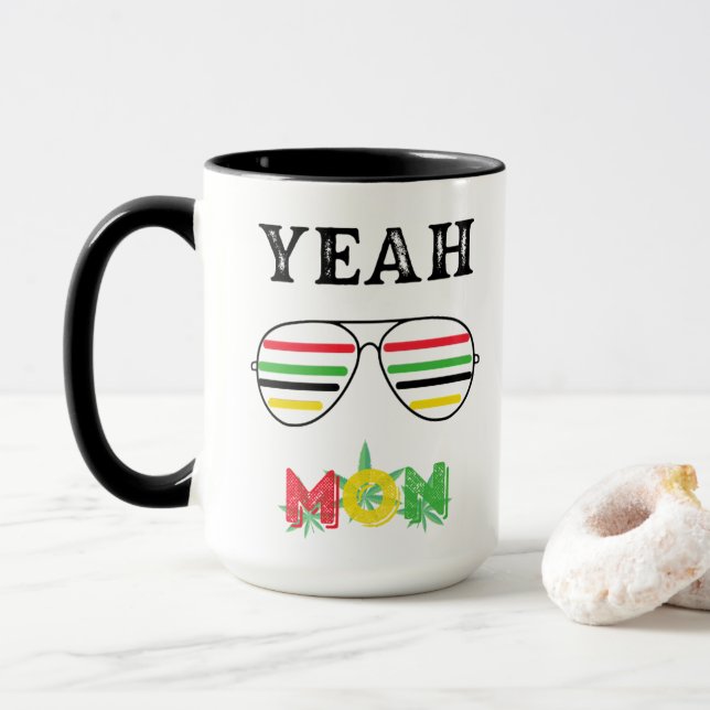 Yeah Mon Reggae farbige Sonnenbrille Kaffeekaffee  Tasse (Mit Donut)