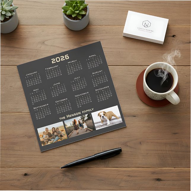 Year 2026 Calendar 3 Family Photo Collage  Magnetkarte (Von Creator hochgeladen)