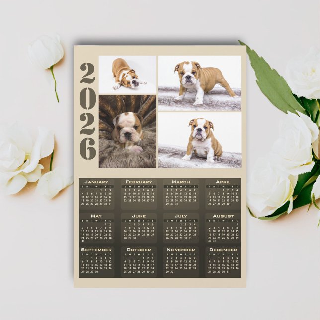 Year 2026 Calendar Dog Pet 4 Photo Collage Magnet (Von Creator hochgeladen)