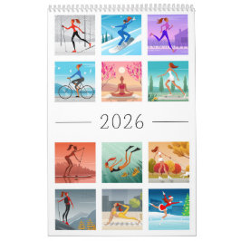 Year 2026 Sport Fitness Young Woman Girl Colorful Kalender