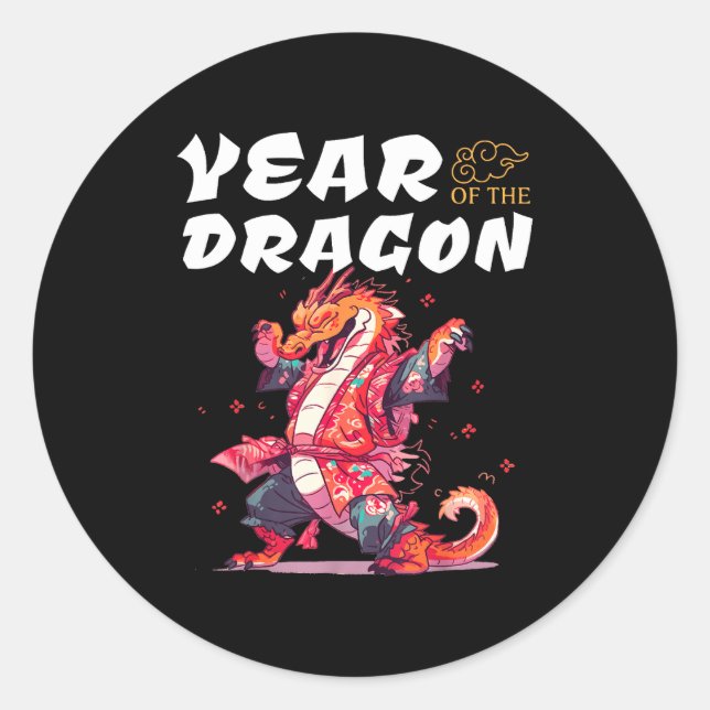 Year Of The Dragon Funny Dragons Chinese Zodiac Si Runder Aufkleber (Vorderseite)