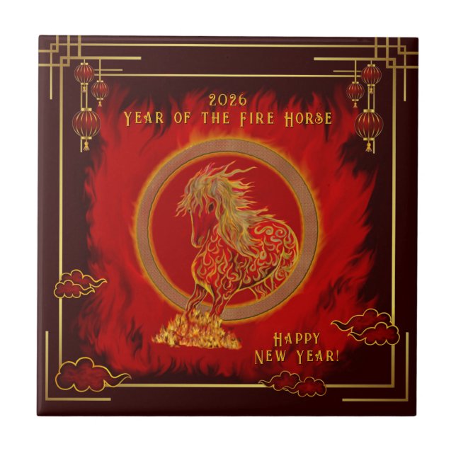 Year of the Fire Horse , Happy Lunar New Year Fliese (Vorderseite)